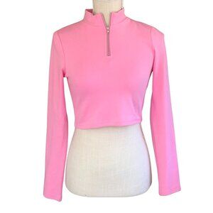 Le Lis Pink Cropped Half Zip Mock Neck Long Sleeve Top | Size Small